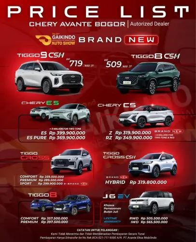 Pricelist Harga Chery cipinangmelayu 2025